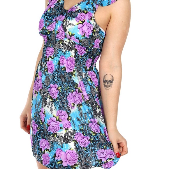 Dresses & Skirts - 🆕Blue summer dress purple roses XL! ONE LEFT